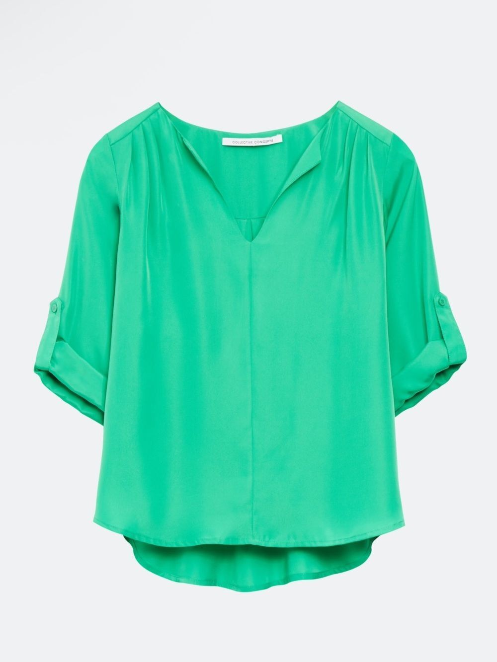 Collective Concepts Split Neck Blouse, EUC, Small Petite - Emerald Green